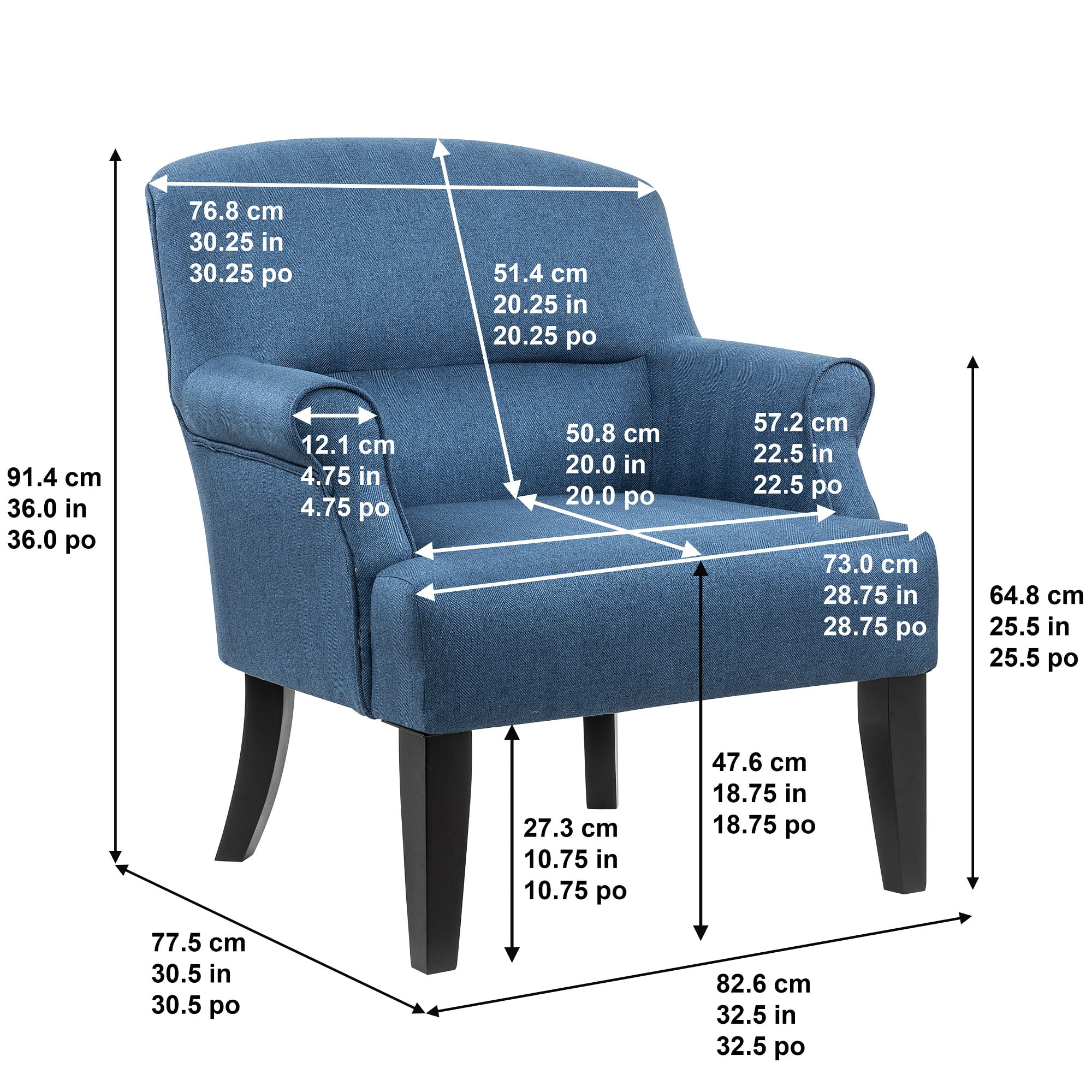 HomeFare Welt Trim Accent Arm Chair in Denim Blue