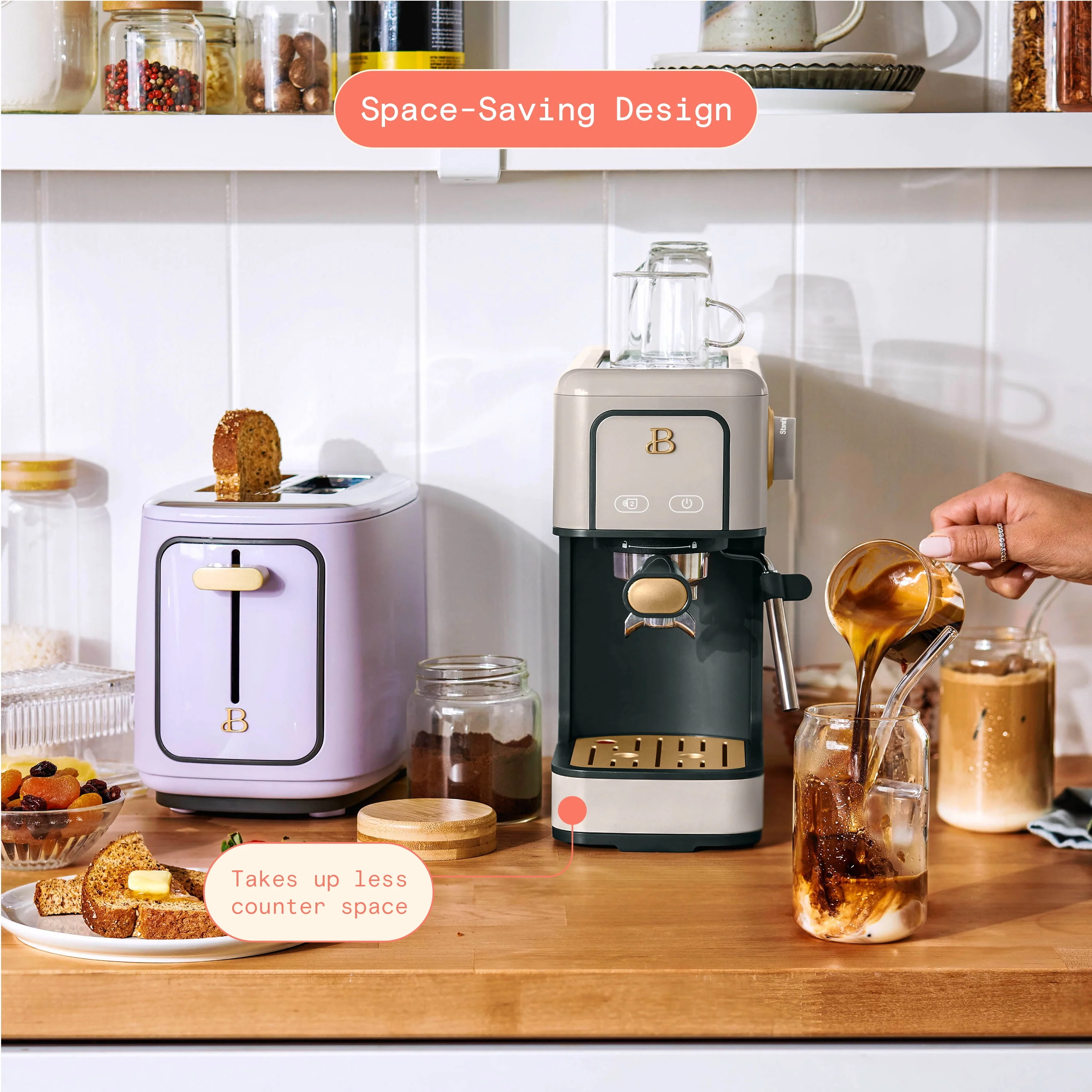 Beautiful Slim Espresso Maker with 20-Bar Pressure, White Icing by Drew Barrymore