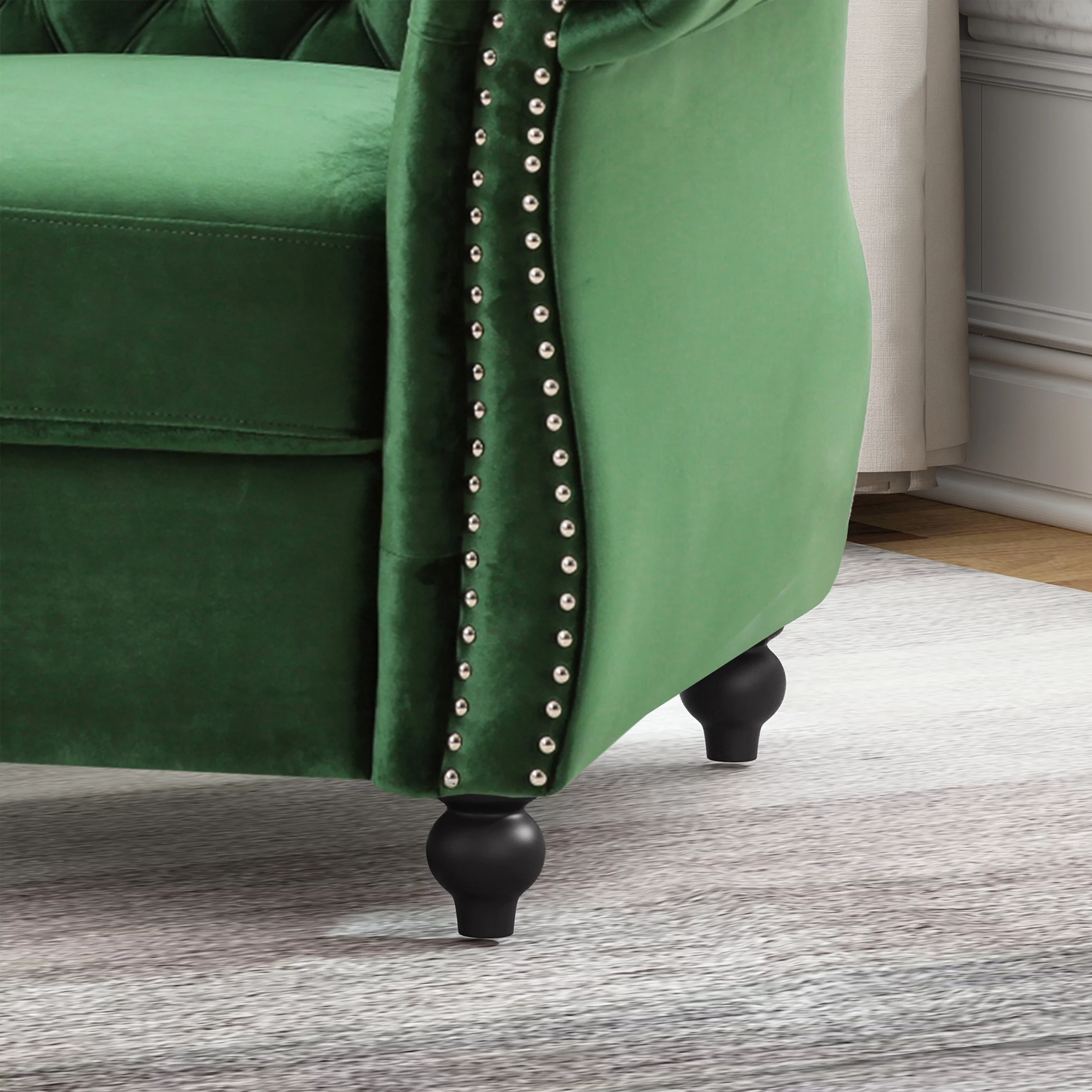 Noble House Millie Chesterfield Velvet Club Chair, Green - Radiant Selections