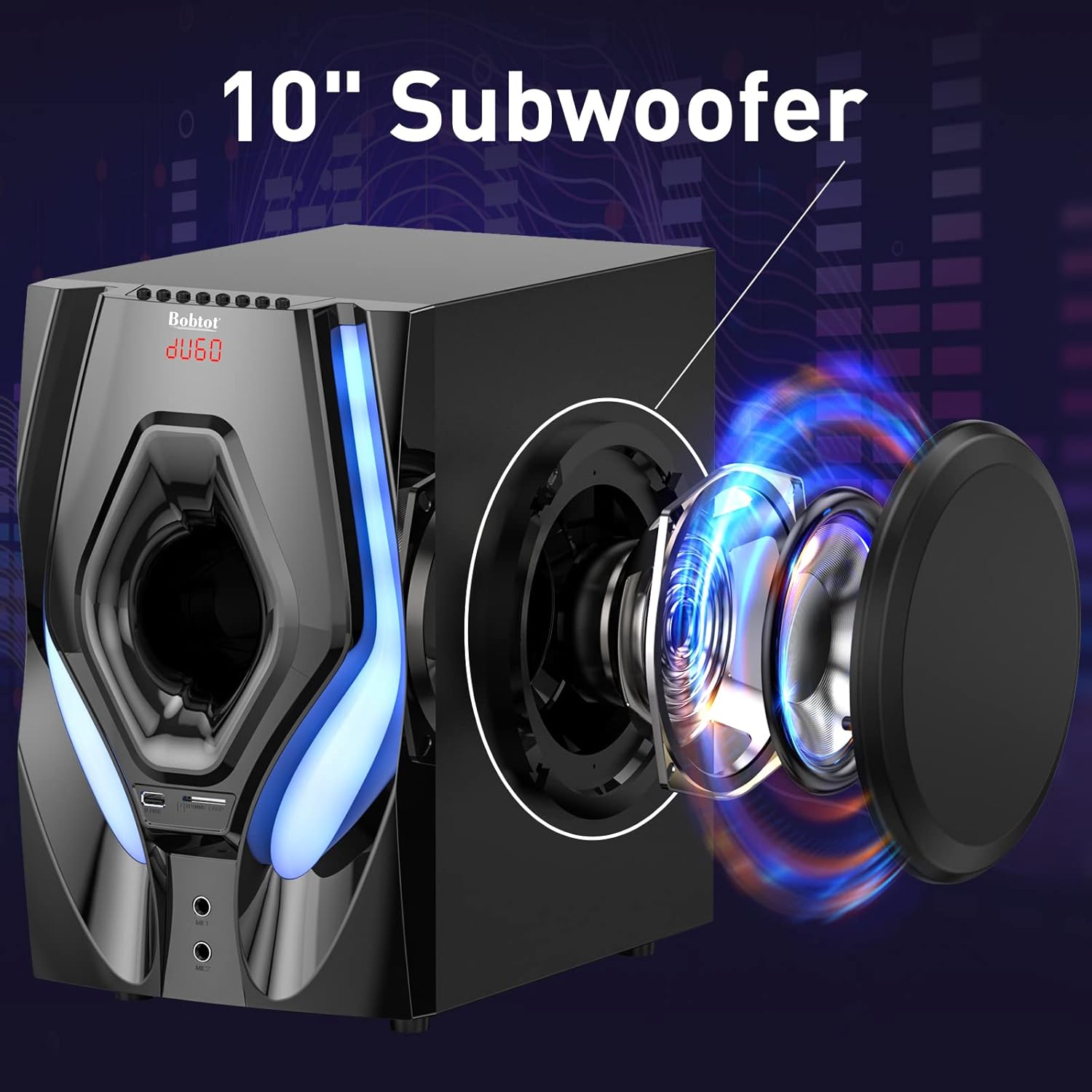 Bobtot Surround Sound Speakers 1200W Peak Power Home Theater System with RGB Lights