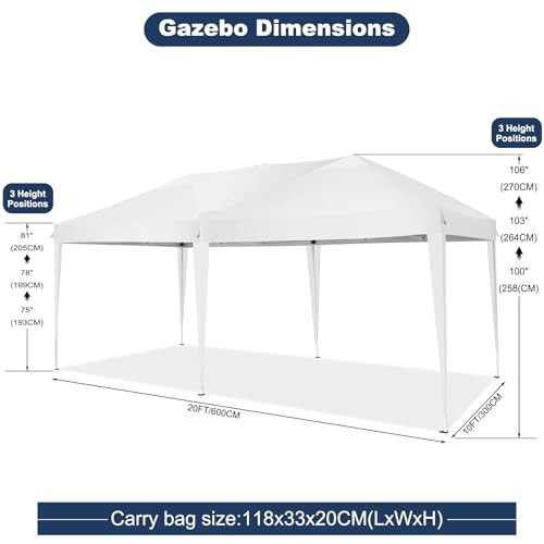 COBIZI Canopy 10x20 Pop Up Canopy Tent with 6 Sidewalls Party Tents for Parties Weddings Backyard Waterproof Canopy Outdoor Commercial Canopy Event