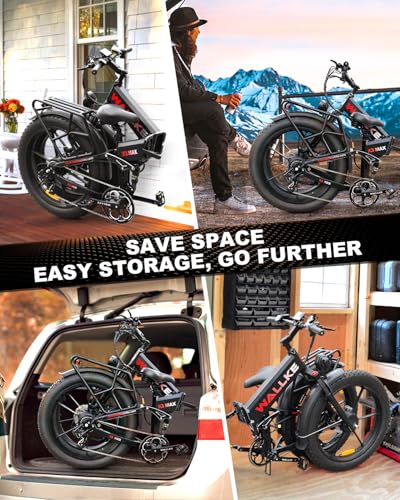 W Wallke Actual 2800W Dual Motor Folding Mountain Electric Bike, 48V 44Ah Battery 170 Mile,26" Fat Tire 35MPH Fast Adult Ebike