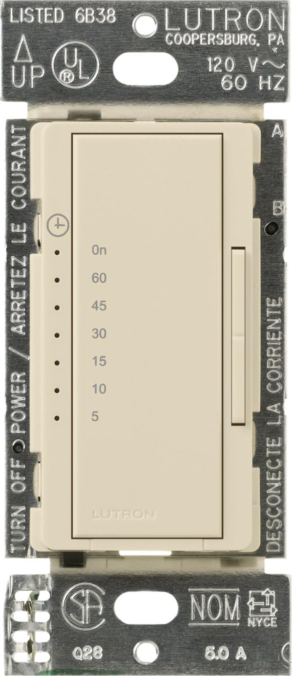 Lutron Maestro Countdown Timer Switch for Halogen and Incandescent Bulbs, 5-Amp Light/3-Amp Fan, Single-Pole or Multi-Location, MA-T51MN-WH, White