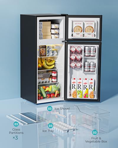 EUHOMY Mini Fridge with Freezer, 3.2 Cu.Ft Mini Refrigerator, Dorm Fridge with 2 Door For Bedroom/Apartment/Office-Food Storage Cooling Drink, Black