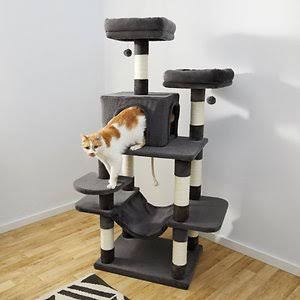 Frisco 59-In Faux Fur Cat Tree u0026 Condo, Dark Charcoal