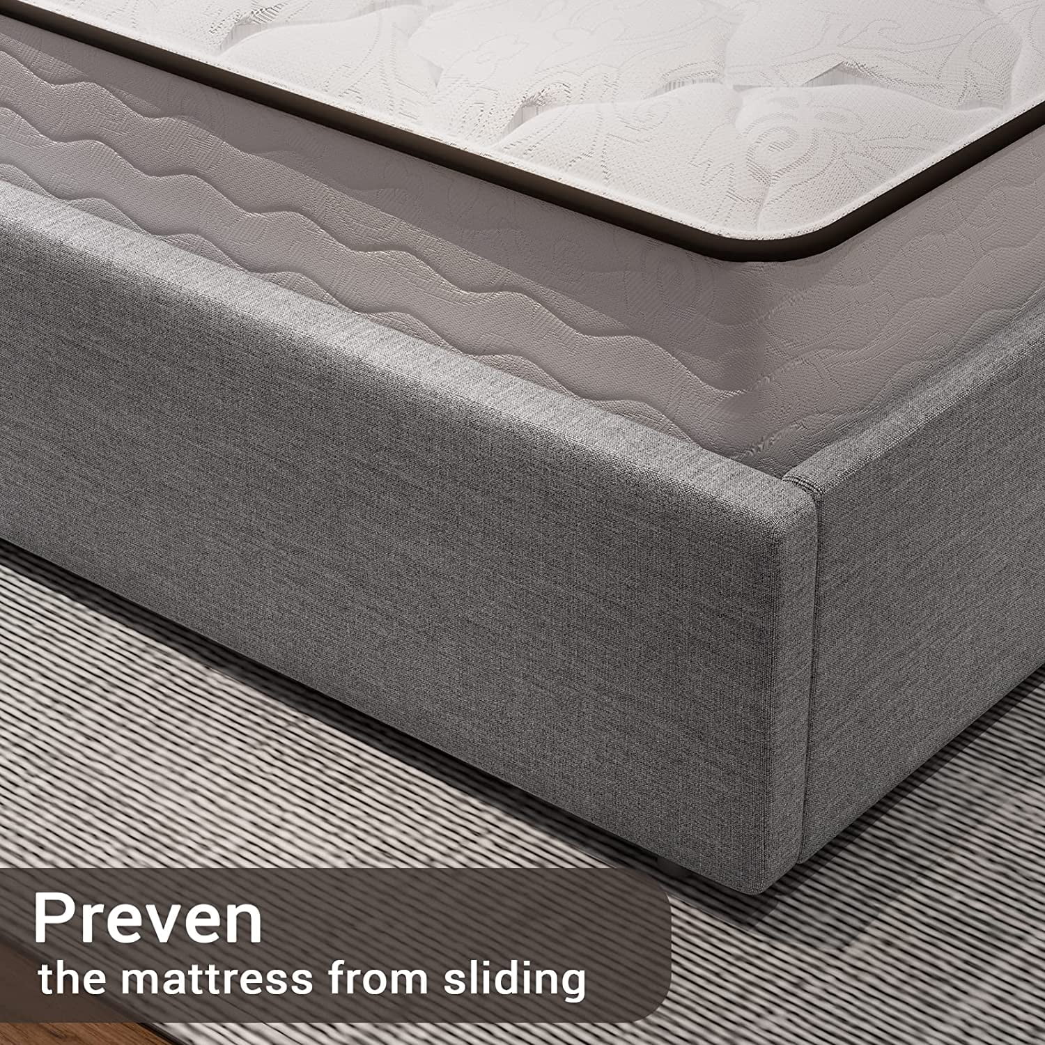 Tiptiper Full Bed Frame with LED Lights Headboard, 2 USB Charging Station and 4 Drawers, Upholstered Platform Bed Frame, Light Grey