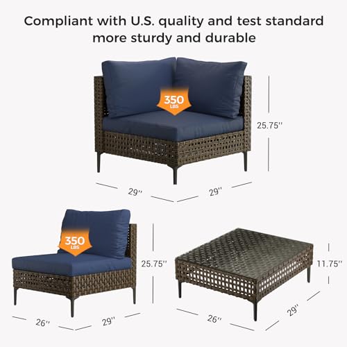 Grand patio 7-Piece Wicker Patio Furniture Set, Boho Outdoor Conversation Set Sectional Sofa with Water Resistant Thick Cushions and Coffee Table