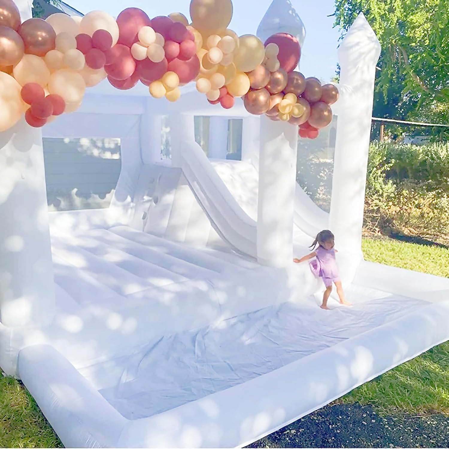 White Bounce House with Slide Ball Pit Blower Oxford Cloth Inflatable 15FTx 13FT Large White Bounce House Bouncy Castles for Kids Adult Birthday