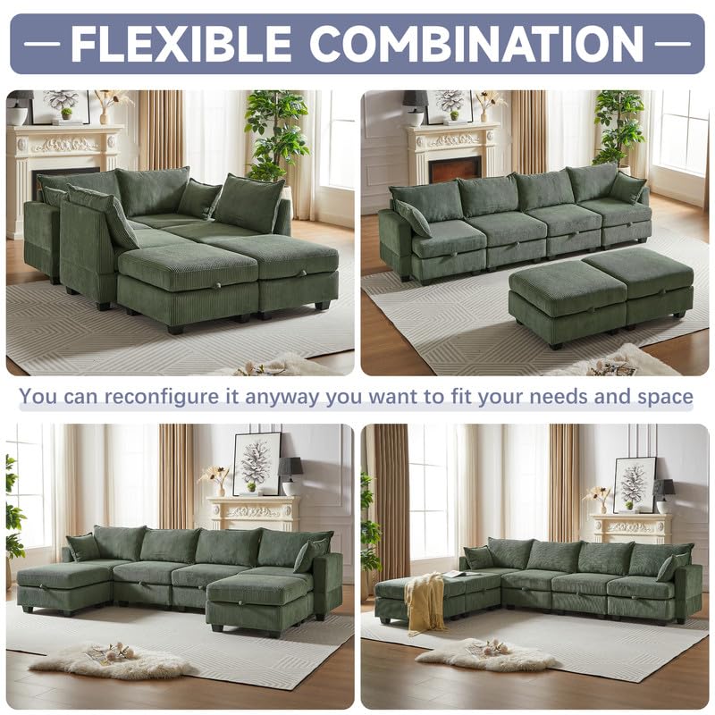 U Shaped Modular Sectional Sofa Couch, Corner Sofa with 4pcs Waist Pillows, Chaise Lounge, Terrycloth Fabric Sofa