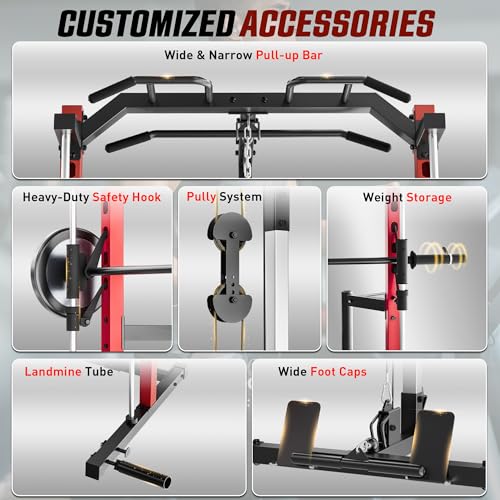 OPPSDECOR Power Cage, Multi-Function Power Rack with Adjustable Cable Pulley System, Squat Rack with Pull-up Bar, J-Hooks