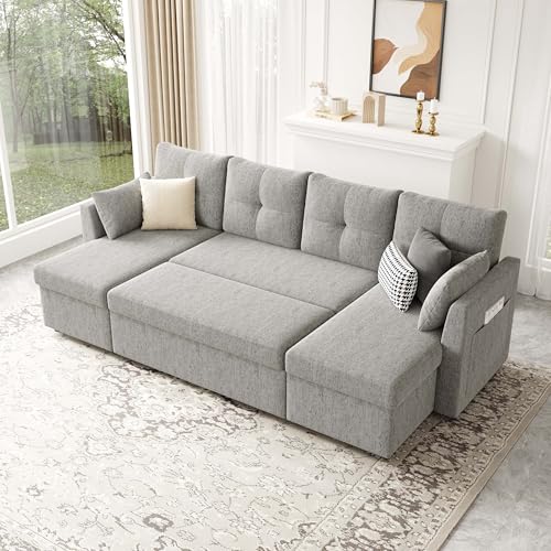 Oversized Sleeper Sofa Couch, 110 inch 2 in 1 Pullout Couch Bed with Double Storage Chaise