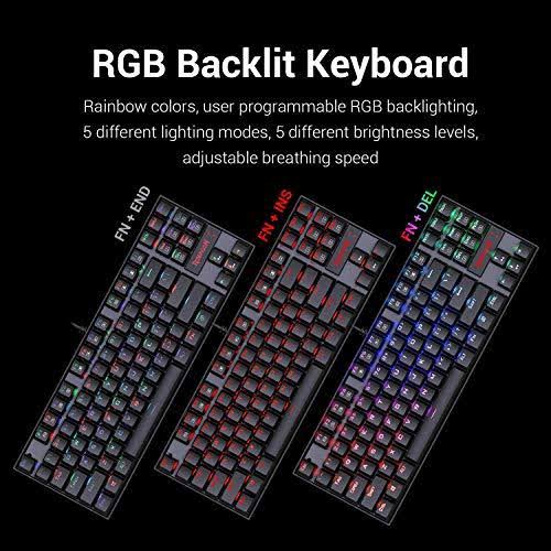 Redragon K552 Mechanical Gaming Keyboard 60% Compact 87 Key Black RGB Backlit