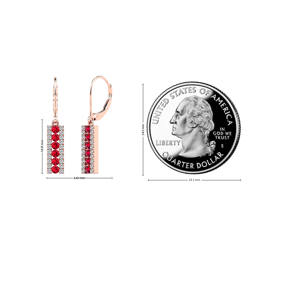 aaXia 14K Rose Gold 1/5ct.TDW Diamond and Ruby Bar Drop Earrings (H-I, I1-I2)