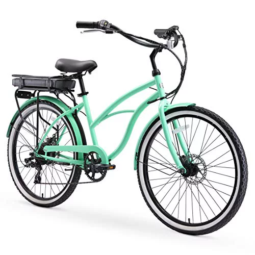 sixthreezero Around The Block Women's Electric Bicycle, 7-Speed Beach Cruiser eBike, 500 Watt Motor, 26" Wheels