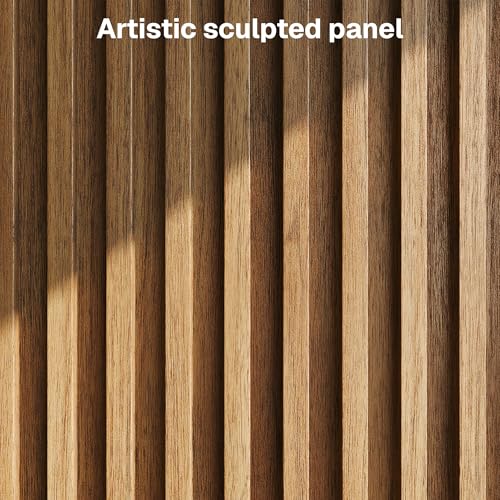 BELLEZE 65 Inch Fluted Buffet Cabinet with Storage, Symmetrical Arc Accent Sideboard Large Console Table for Dining Room, Kitchen