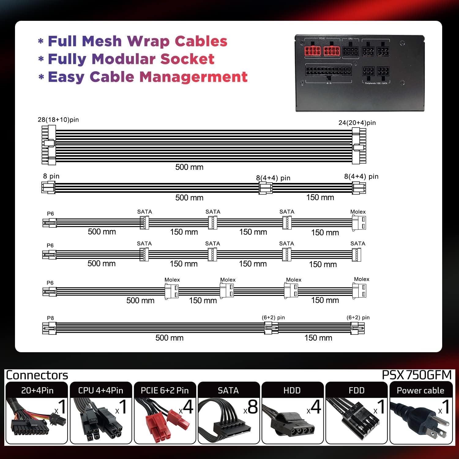 PowerSpec 650W Power Supply 80 Plus Bronze Certified Fixed Cable Non-Modular ATX PSU Active PFC SLI Crossfire Ready Gaming PC Computer Switching