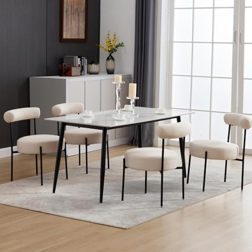 Shunzhi Modern Linen Fabric Dining Chairs Set of 2 Upholstered Dining Room Chairs with Round Seat
