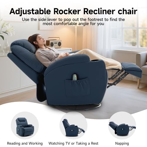 Recliner Chair, Rocking Chair with Massage and Heat, 360° Swivel Recliner Chairs for Adults