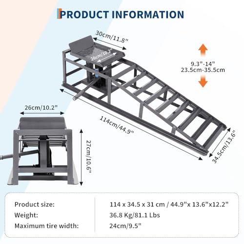 2PCS Hydraulic Car and Truck Service Ramps,11023 Lbs (5 Tons) Capacity, Portable Lifts Ramps for Oil Changes, Adjustable Lift Height 9.8" to 16.21"