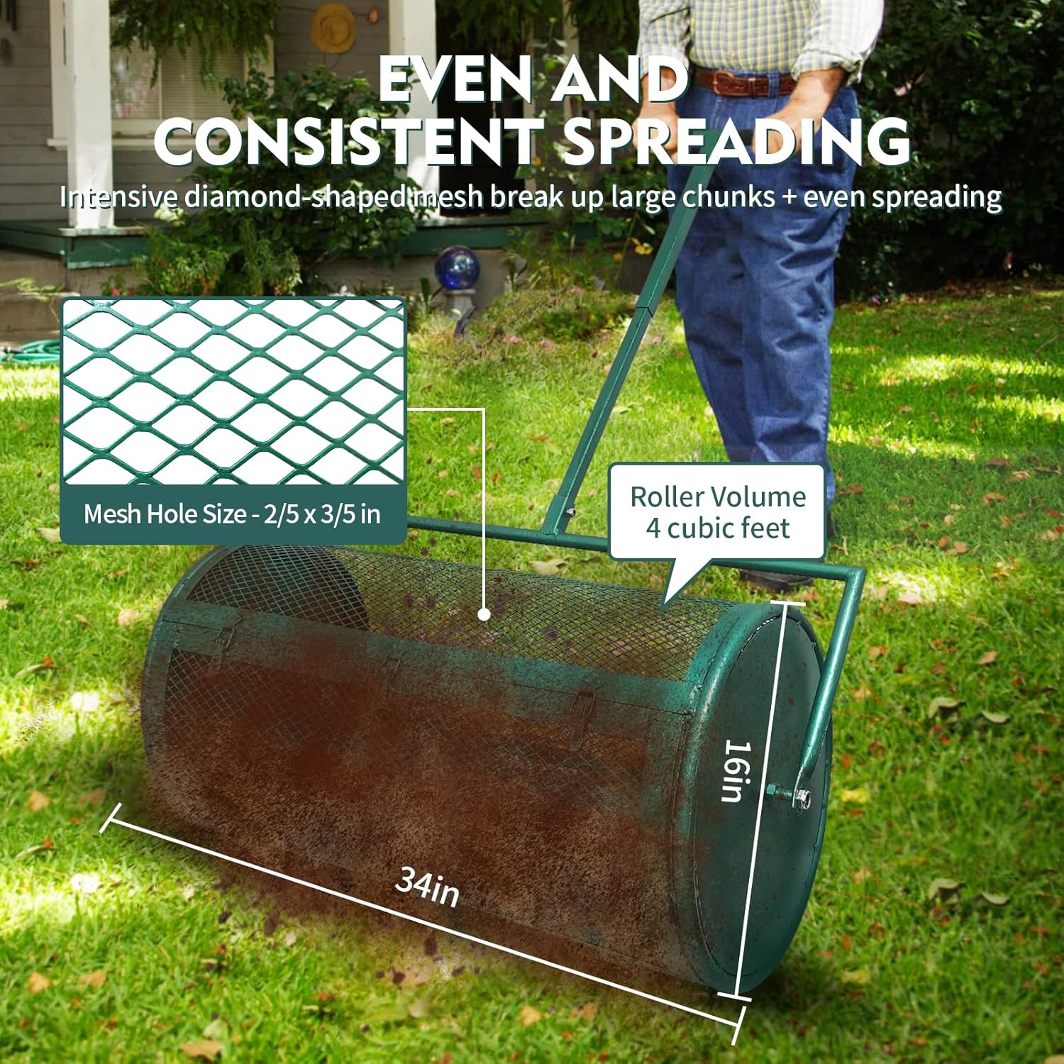 ZANGEROI Compost Spreader for Lawn Peat Moss Spreader for Lawn Manure Spreader Lawn Spreader Garden Spreader Yard Spreader with Metal Mesh Basket