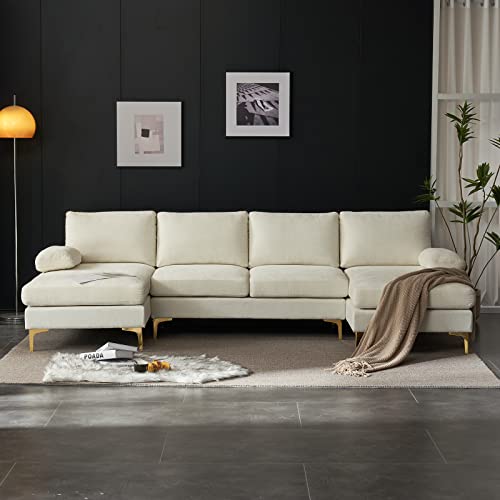 Karl home Convertible Sectional Sofa 110" U-Shape Sofa Couch 4-Seat Couch with Chaise ChenilleFabric Upholstered for Living Room, Apartment, Office