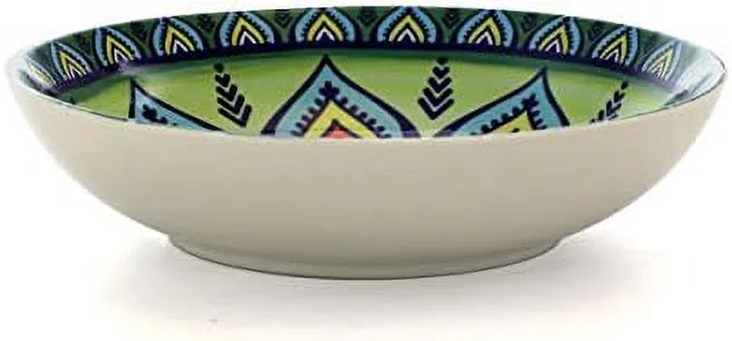 Multicolored Round Stoneware Mandala Pattern Dinnerware Set, 16 Piece, Green