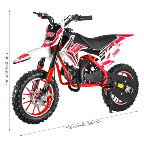 Kids Mini Dirt Bike, 2-Stroke 49cc Gas Motorcycle, Gas Power Motorbike Motocross with Off-Road Tires, Pocket Rocket Mini Pit Bike Trail Bike