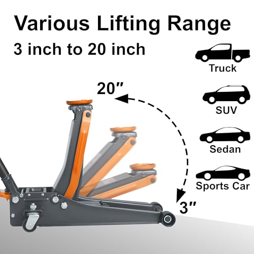 3-Ton (6600lbs) Low-Profile Dual Pistons Heavy-Duty Steel Racing Floor Jack with Quick Lift Hydraulic Pump