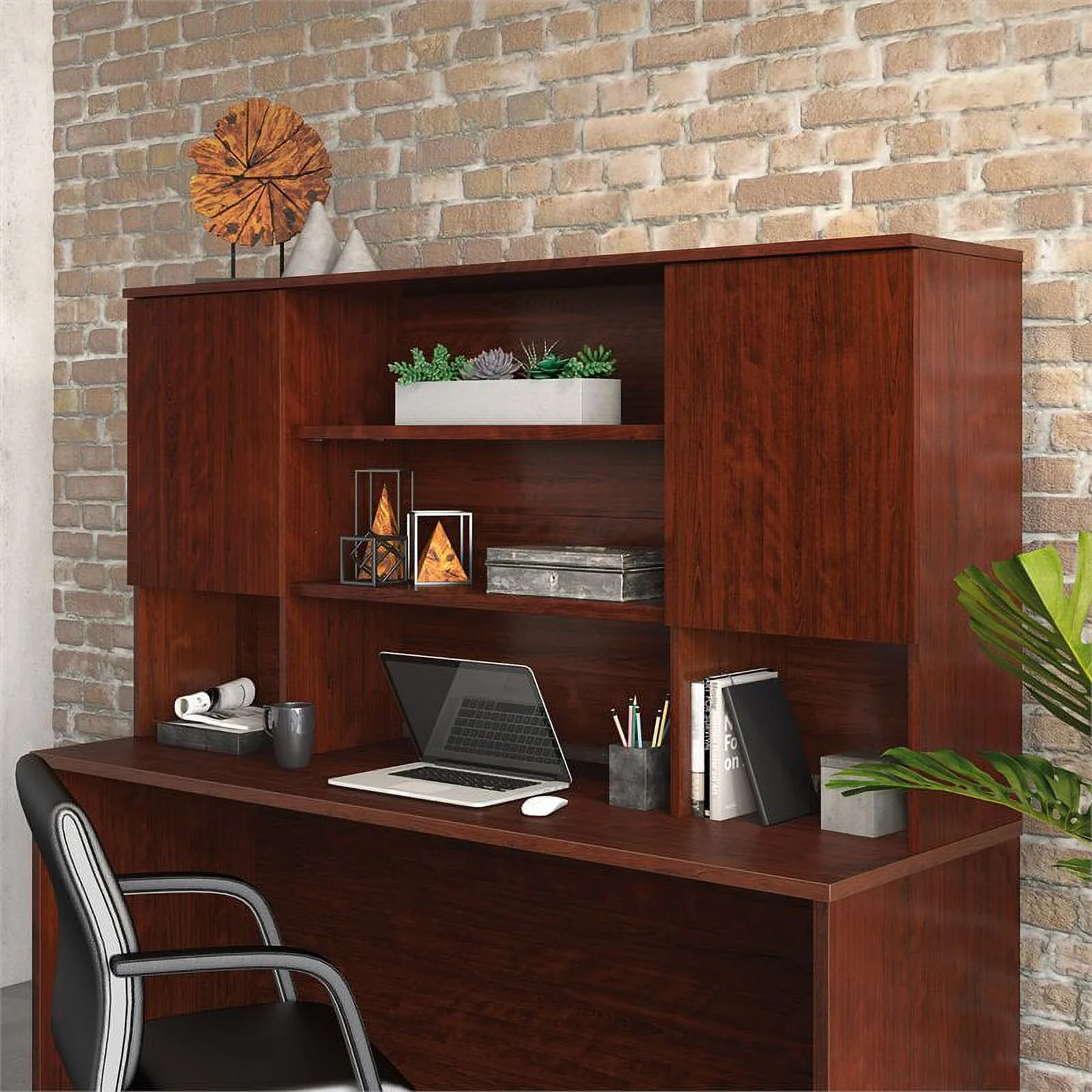 Pemberly Row 72" Engineered Wood Storage Hutch in Classic Cherry