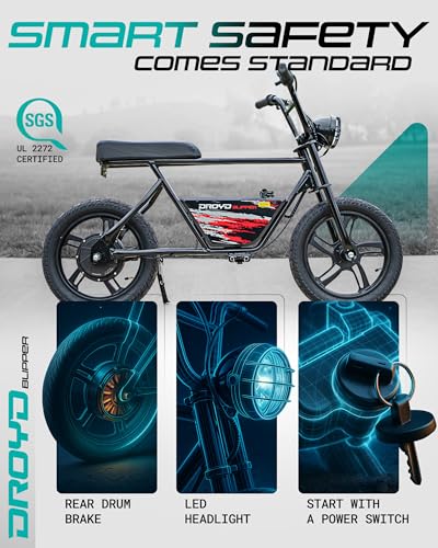 Droyd Blipper Electric Bike for Kids 13+, 250W Electric Mini Bike, 24V Lithium-Ion Battery w/Max Speed 12.5 Mph, Up to 12.5 Miles Range