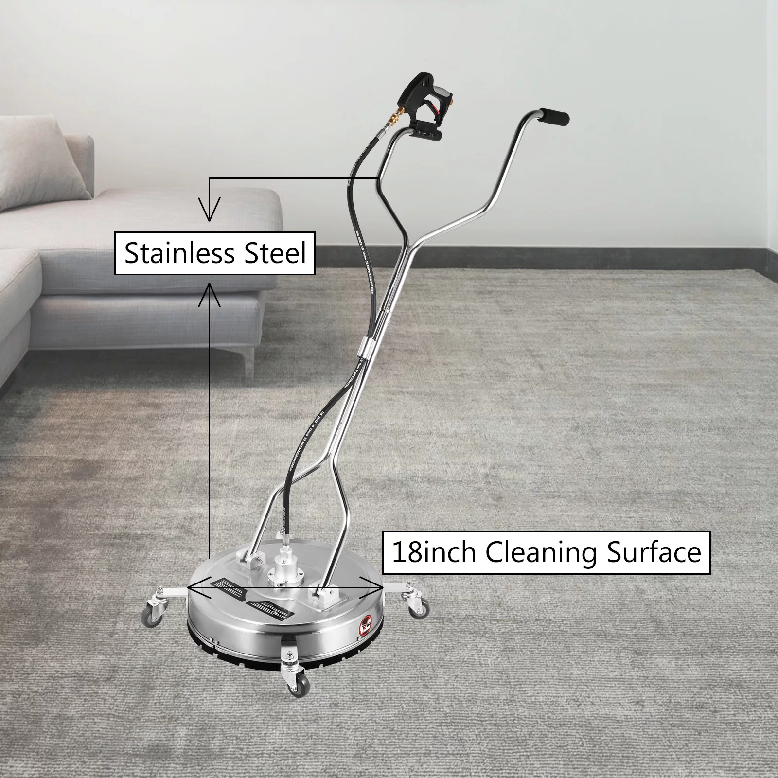 BENTISM Surface Cleaner 18 inch Flat Surface Cleaner for Pressure Washer 4000psi Pressure with 3/8 Quick Connector Surface Cleaner W/Casters 10.5GPM