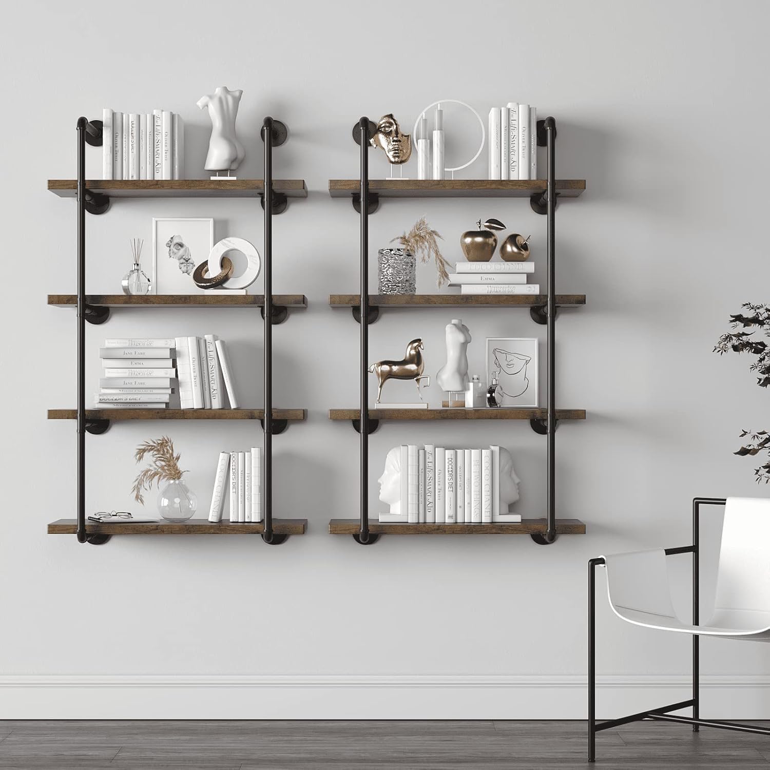CADMIC Industrial Wall Mount Iron Pipe Shelf for Office Room Kitchen DIY Open Bookshelf Retro Black Storage Shelves Pipe Shelving Hung Bracket (3