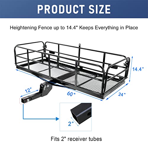 JDMSPEED Hitch Mount Cargo Carrier Car Storage Hitch 400 Lbs 60" x 24" x 14.4" Folding Vehicle Cargo Rack Rear Luggage Basket Fits 2" Receiver