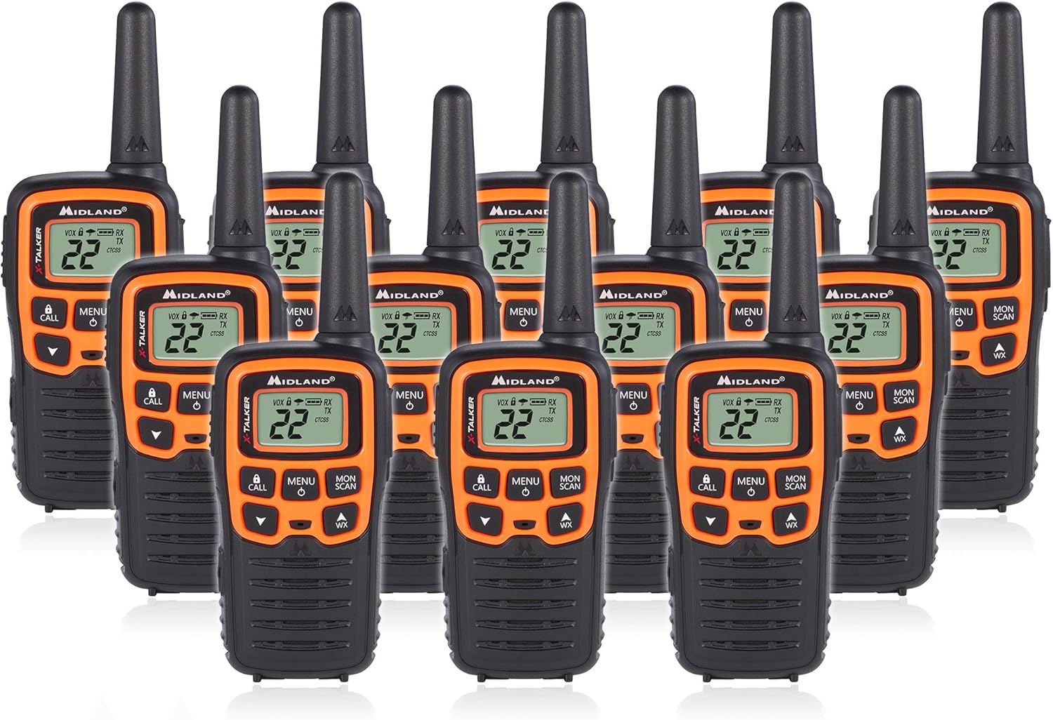 Midland T51VP3 22 Channel FRS Walkie Talkie - Up to 28 Mile Range Two-Way Radio - Orange/Black (Pack of 6)