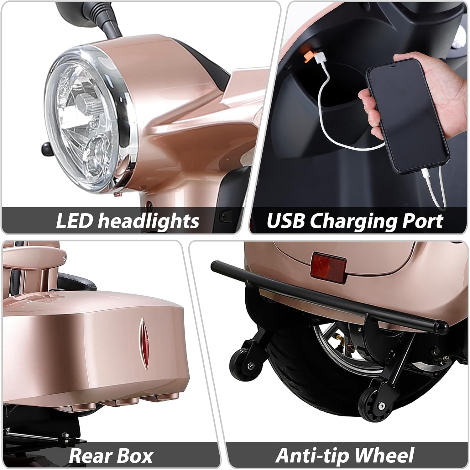 800W Heavy Duty 4 Wheel Mobility Scooters for Seniors & Adults 500lbs Capacity, Powered Mobility Scooters with 3-Speed Control & USB Charger Port