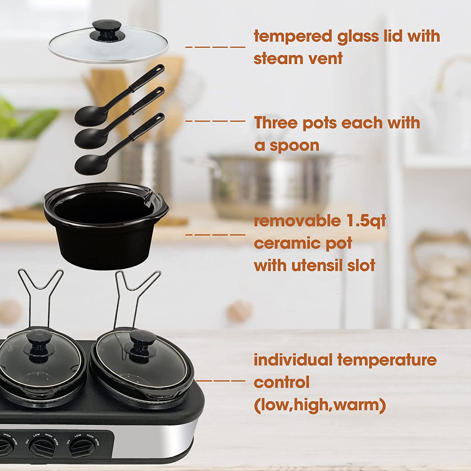 Slow Cooker, Dual and Triple Slow Cooker Buffet Server Multiple Pot Food Warmer