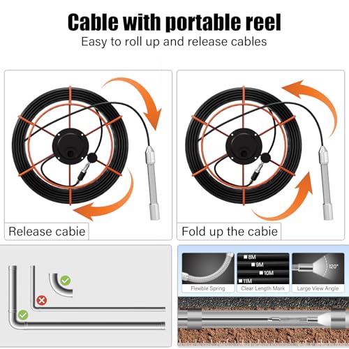 Sewer Camera 100FT/30M Borescopes Plumbing Snake Pipe Inspection Camera DVR & Audio Recorder 22mm with 5600Mah Battery 4.3" IPS Screen 12 LEDs HD