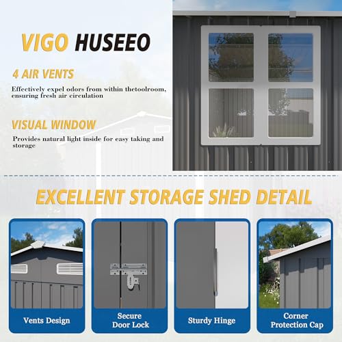 10x12x6.7FT Outdoor Storage Shed, Galvanized Steel Garden Shed with Lockable Door & Window, Waterproof Metal Tool Storage for Garden, Backyard, Patio