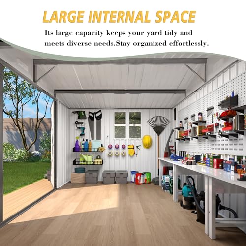 10x12x6.7FT Outdoor Storage Shed, Galvanized Steel Garden Shed with Lockable Door & Window, Waterproof Metal Tool Storage for Garden, Backyard, Patio
