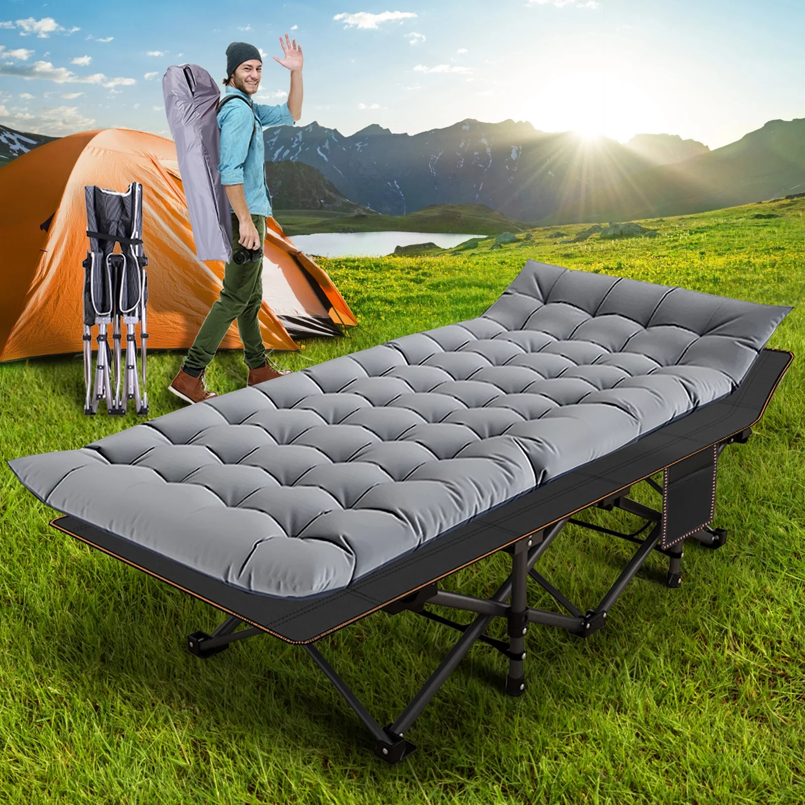 Slsy Folding Bed with 3.3 Inch 2 Sided Mattress & Carry Bag for Adults & Kids, Camping Cot, Sleeping Cot, Folding Guest Bed