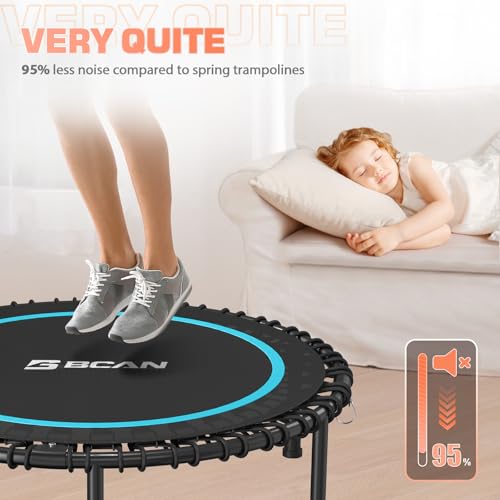 BCAN 450/550 LBS Foldable Mini Trampoline, 40"/48" Fitness Trampoline with Bungees, U Shape Adjustable Foam Handle