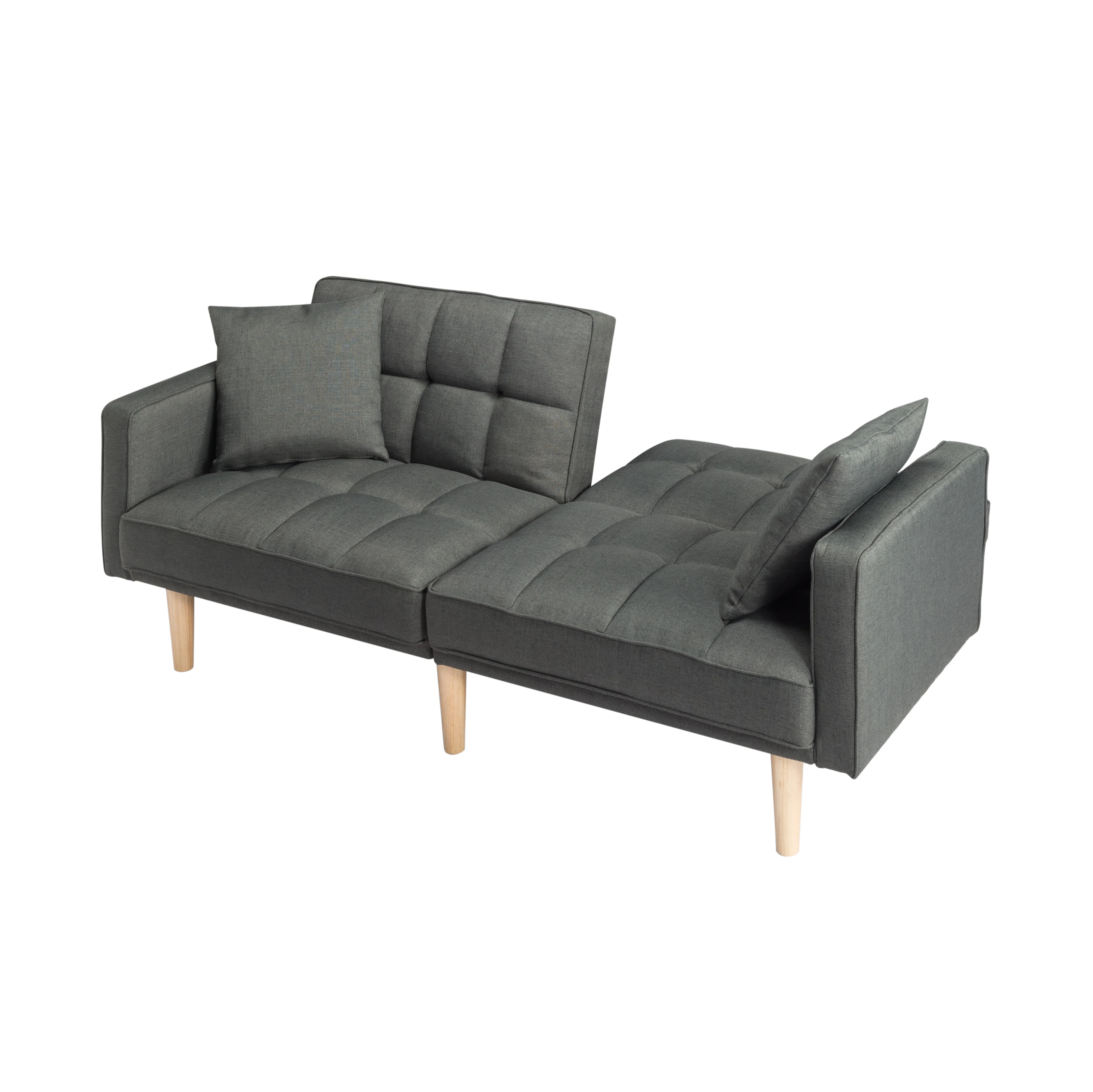 BSHTI Futon Sofa bed, Featuring a split back, square arms, and tapered wood legs