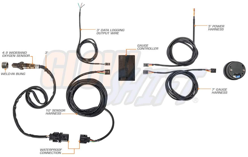 GlowShift Elite 10 Color Wideband Air/Fuel Ratio AFR Gauge Kit - Includes Oxygen Sensor, Data Logging Output & Weld-in Bung - Black Dial