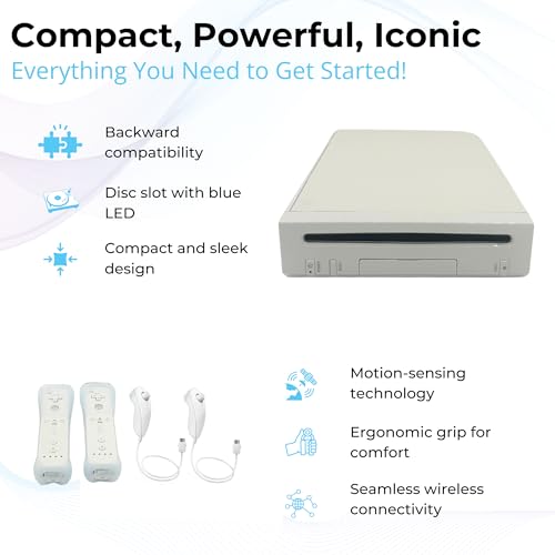 White Premium Wii Console with 1-Year Warranty Includes 2 Remotes, 2 Nunchucks, Dual Dock Stand, Sensor Bar, AV Cable and 2 Gaming Sleeves (Renewed)
