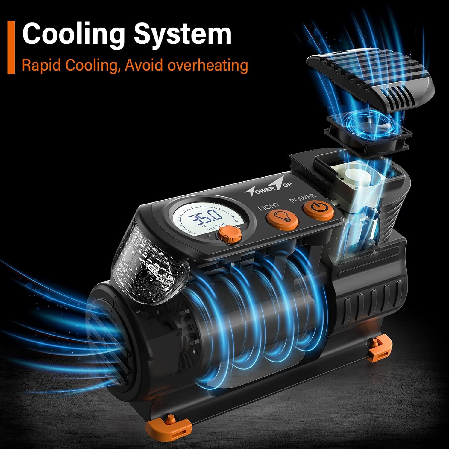 Air Compressor Tire Inflator: Portable 12V DC Air Pump for Car Tires 100PSI Tire Pump with Digital Pressure Gauge, LED Emergency Lights for Car