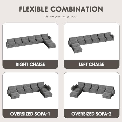 Homall 119" Modular Sectional Sofa, L Shaped Sofa Couch with Reversible Ottoman, DIY Combination Chenille Deep 3-Seat Cloud Couch for Living Room