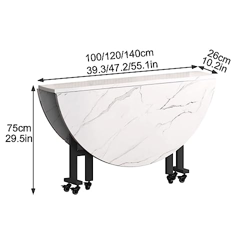 Round Folding Dining Table, Drop Leaf Kitchen Table for Small Spaces, Versatile Collapsible Extension Dinner Kitchen Office Desk Table, 6 Wheels