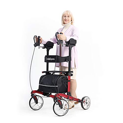 OasisSpace Upright Walker for Seniors - 10” Front Wheels Upright Rollator Walker with Seat and Padded Armrest