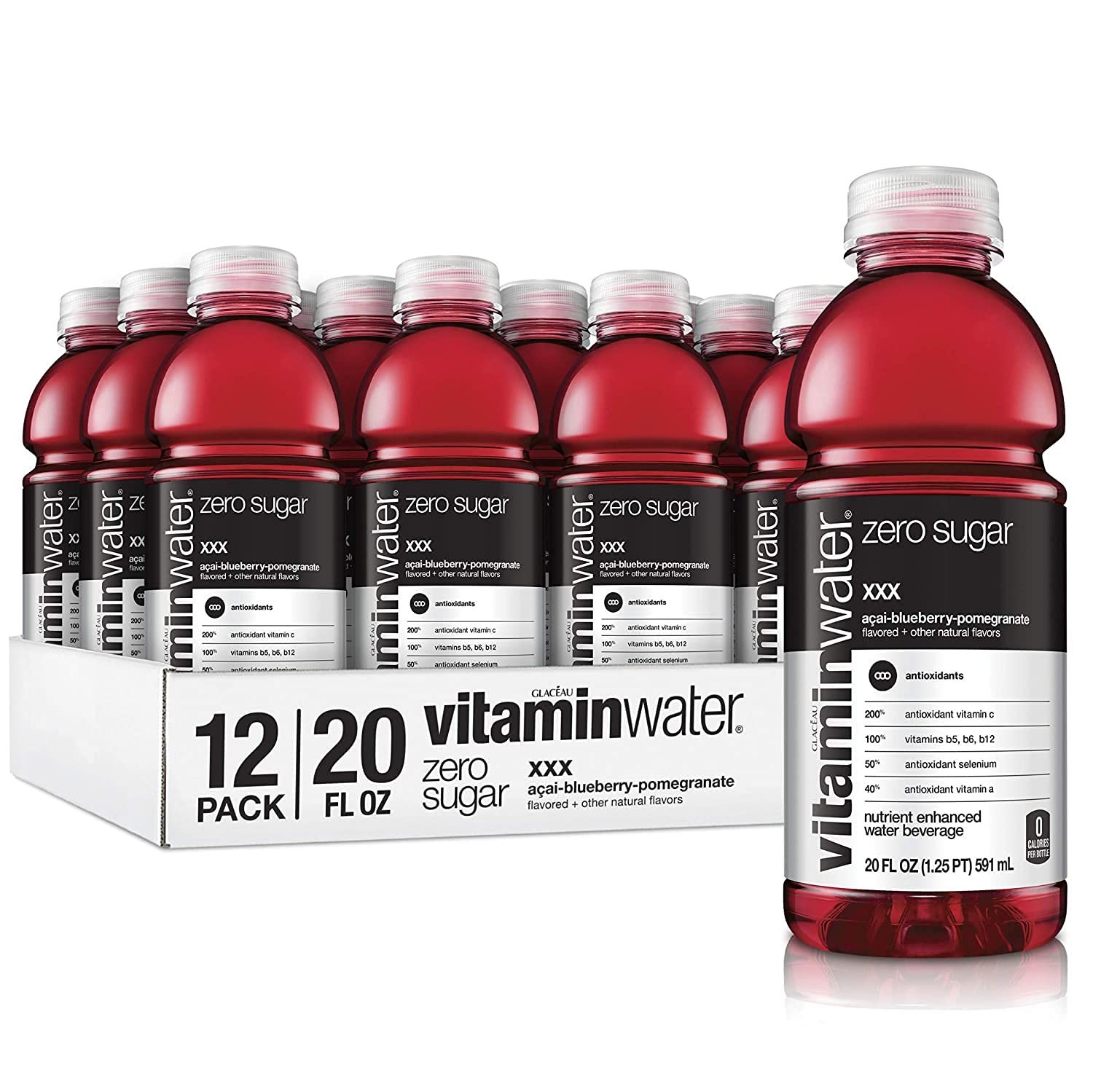 Vitamin Water ZERO Sugar - XXX Acai-Blueberry-Pomegranate | 20 Fl Oz Bottles, Nutrient Enhanced Flavored Water w/ Vitamins, Antioxidants