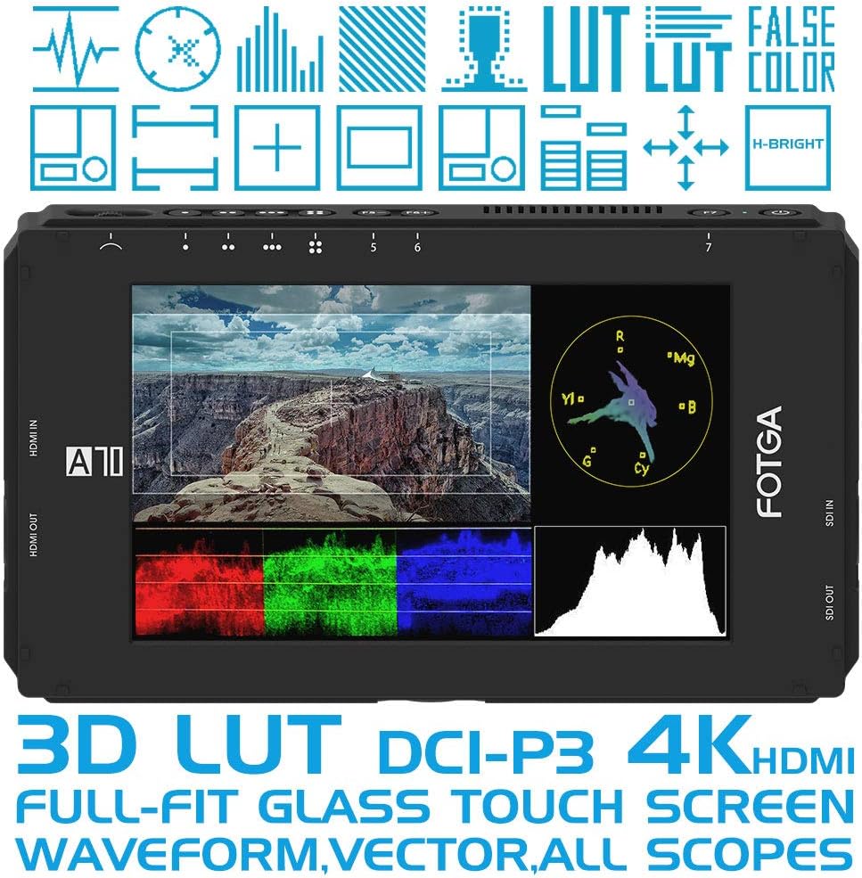 Fotga A70TLS 7 Inch FHD IPS Video On-Camera Touch Screen Field Monitor,Waveform,Vector,3D LUT, 3G SDI & HDMI 4K Input/Output,FHD